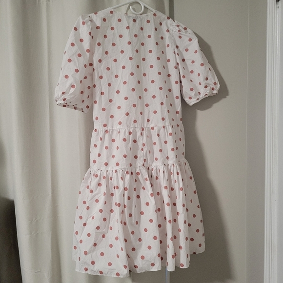 J.crew White Polka Dot V-Neck puff Sleeve Poplin Wrap mini Dress. - Picture 9 of 12